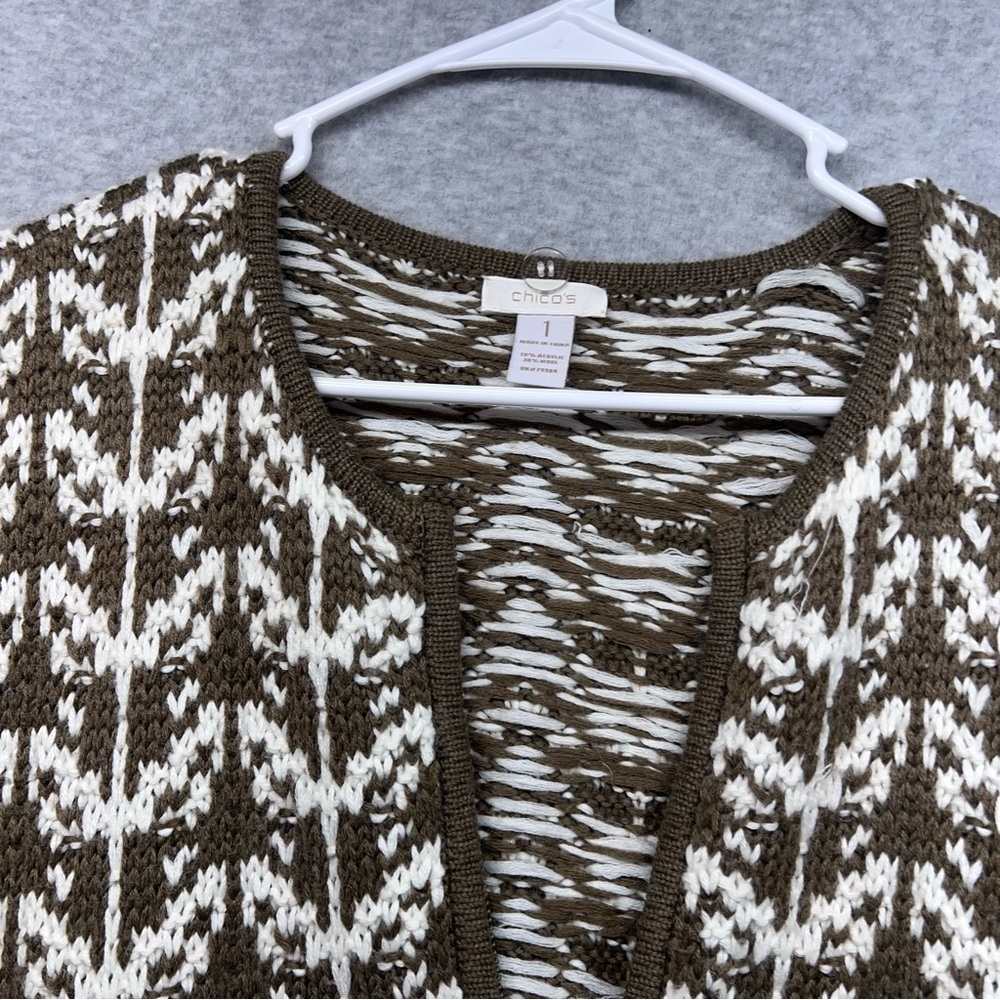 Chico's Chocolate and Ivory Knit Cardigan - Picture 8 of 10